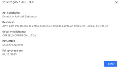 O sistema apresentará o histórico da solicitação: