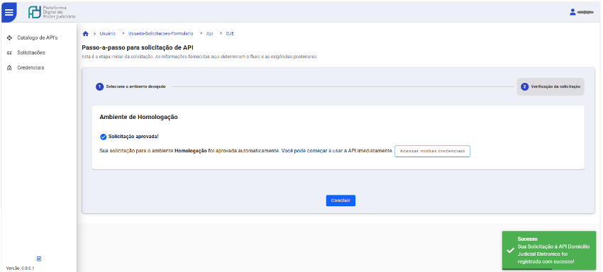 e o sistema apresentará a tela: