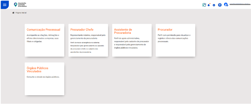 Tela principal de cadastro de usuários e Órgãos Públicos Vinculados do CNPJ Órgão Público